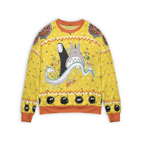 Totoro - Totoro and No Face riding Haku 3D Ugly Christmas Sweater-Apparel, kaonashi, My Neighbor Totoro, no face, Spirited Away, Sweater, Totoro, ugly sweater