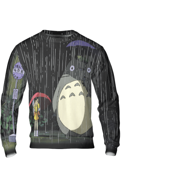 Studio Ghibli My Neighbor Totoro - Totoro and The Sisters at the Bus Stop 3D Sweatshirt-Apparel, My Neighbor Totoro, Studio Ghibli My Neighbor Totoro, Sweatshirt