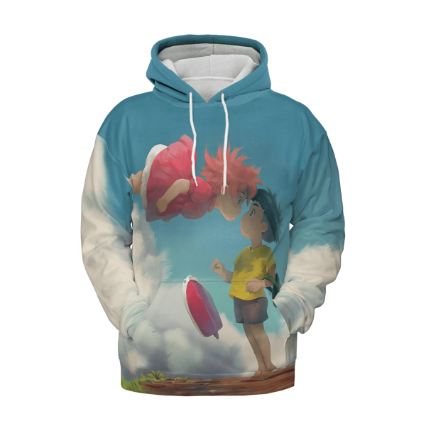 Fujimoto Ponyo - Ponyo and Sosuke Reunion 3D Hoodie-Apparel, Fujimoto Ponyo, Hoodie, ponyo