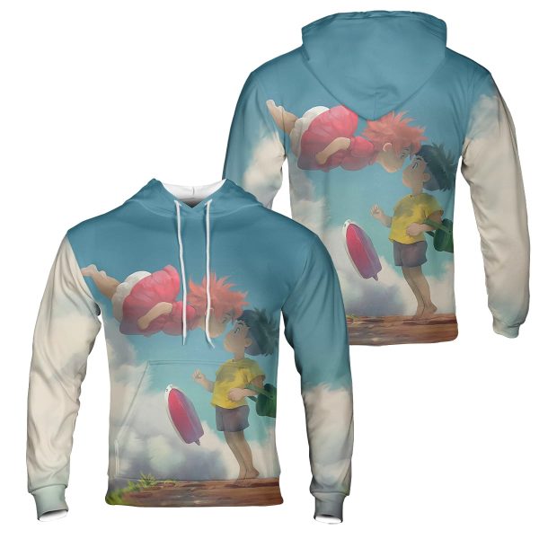 Fujimoto Ponyo - Ponyo and Sosuke Reunion 3D Hoodie-Apparel, Fujimoto Ponyo, Hoodie, ponyo