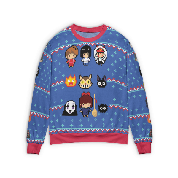 My Neighbor Totoro Film Series - Ghibli Chibi 8bit Ugly Christmas Sweater-Apparel, Howl's Moving Castle, Kiki's Delivery Service, My Neighbor Totoro, My Neighbor Totoro Film Series, princess mononoke, Spirited Away, Sweater, ugly sweater