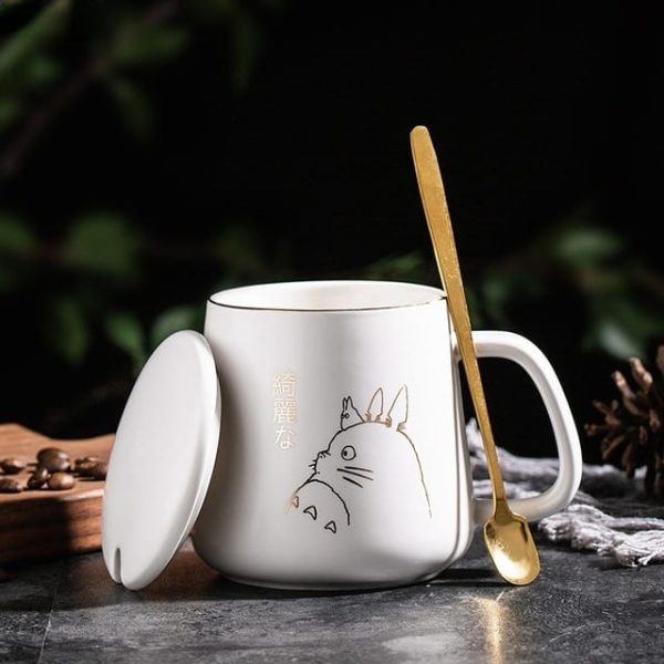 Totoro Ann Arbor - My Neighbor Totoro Ceramic Coffee Mug With Lid And Spoon-cup, House Decor, Mug, My Neighbor Totoro, Other, Totoro Ann Arbor