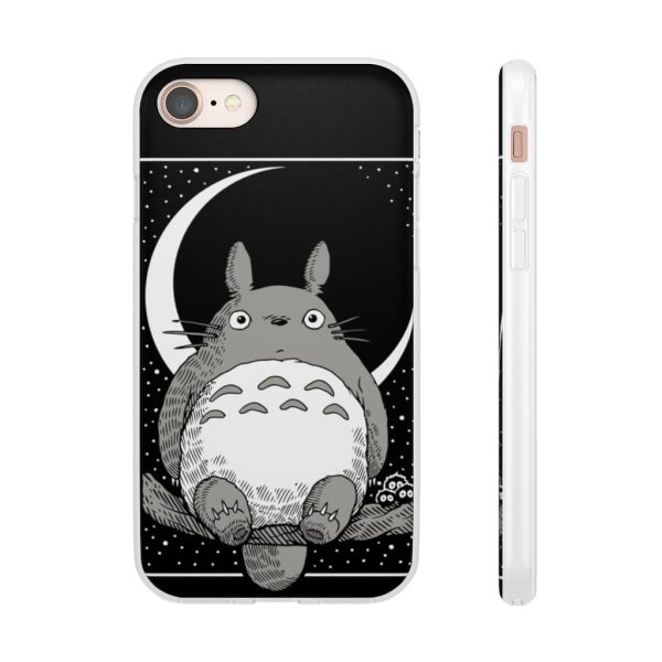 My Neighbor Totoro Film Series - My Neighbor Totoro by the Moon Black & White iPhone Cases-Accessories, My Neighbor Totoro, My Neighbor Totoro Film Series, Phone Case