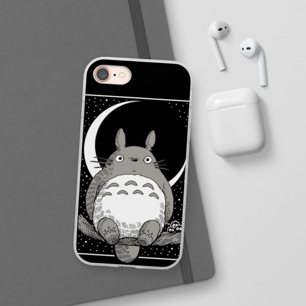 My Neighbor Totoro Film Series - My Neighbor Totoro by the Moon Black & White iPhone Cases-Accessories, My Neighbor Totoro, My Neighbor Totoro Film Series, Phone Case