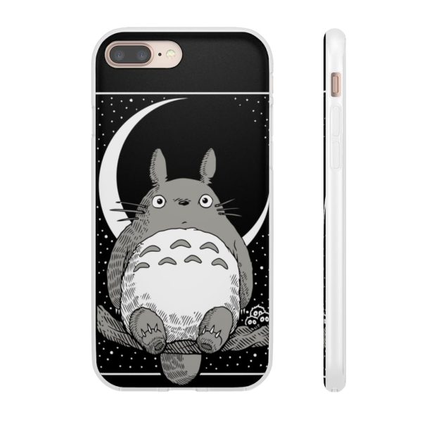 My Neighbor Totoro Film Series - My Neighbor Totoro by the Moon Black & White iPhone Cases-Accessories, My Neighbor Totoro, My Neighbor Totoro Film Series, Phone Case