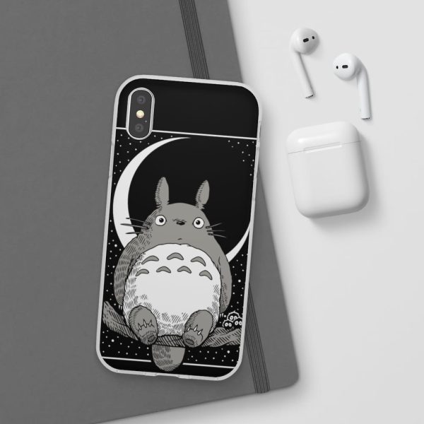 My Neighbor Totoro Film Series - My Neighbor Totoro by the Moon Black & White iPhone Cases-Accessories, My Neighbor Totoro, My Neighbor Totoro Film Series, Phone Case