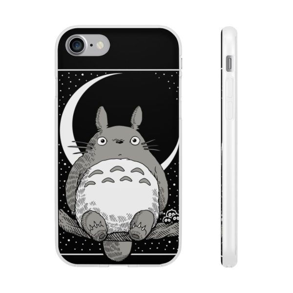 My Neighbor Totoro Film Series - My Neighbor Totoro by the Moon Black & White iPhone Cases-Accessories, My Neighbor Totoro, My Neighbor Totoro Film Series, Phone Case