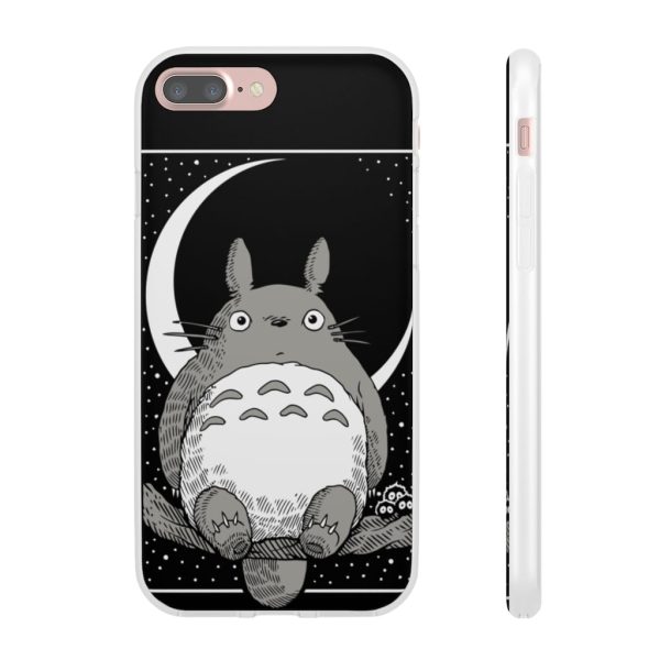 My Neighbor Totoro Film Series - My Neighbor Totoro by the Moon Black & White iPhone Cases-Accessories, My Neighbor Totoro, My Neighbor Totoro Film Series, Phone Case