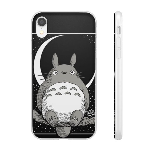 My Neighbor Totoro Film Series - My Neighbor Totoro by the Moon Black & White iPhone Cases-Accessories, My Neighbor Totoro, My Neighbor Totoro Film Series, Phone Case