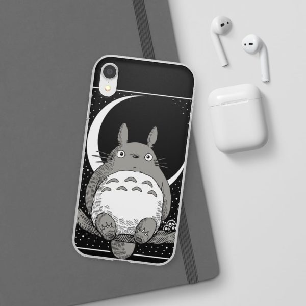 My Neighbor Totoro Film Series - My Neighbor Totoro by the Moon Black & White iPhone Cases-Accessories, My Neighbor Totoro, My Neighbor Totoro Film Series, Phone Case