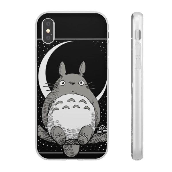 My Neighbor Totoro Film Series - My Neighbor Totoro by the Moon Black & White iPhone Cases-Accessories, My Neighbor Totoro, My Neighbor Totoro Film Series, Phone Case