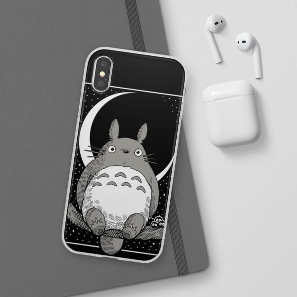 My Neighbor Totoro Film Series - My Neighbor Totoro by the Moon Black & White iPhone Cases-Accessories, My Neighbor Totoro, My Neighbor Totoro Film Series, Phone Case