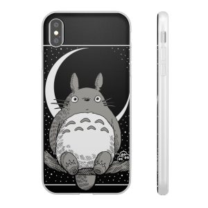 My Neighbor Totoro Film Series - My Neighbor Totoro by the Moon Black & White iPhone Cases-Accessories, My Neighbor Totoro, My Neighbor Totoro Film Series, Phone Case