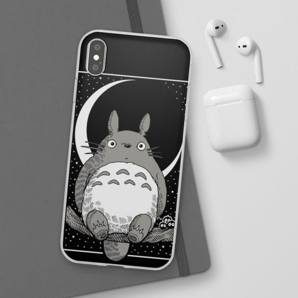 My Neighbor Totoro Film Series - My Neighbor Totoro by the Moon Black & White iPhone Cases-Accessories, My Neighbor Totoro, My Neighbor Totoro Film Series, Phone Case