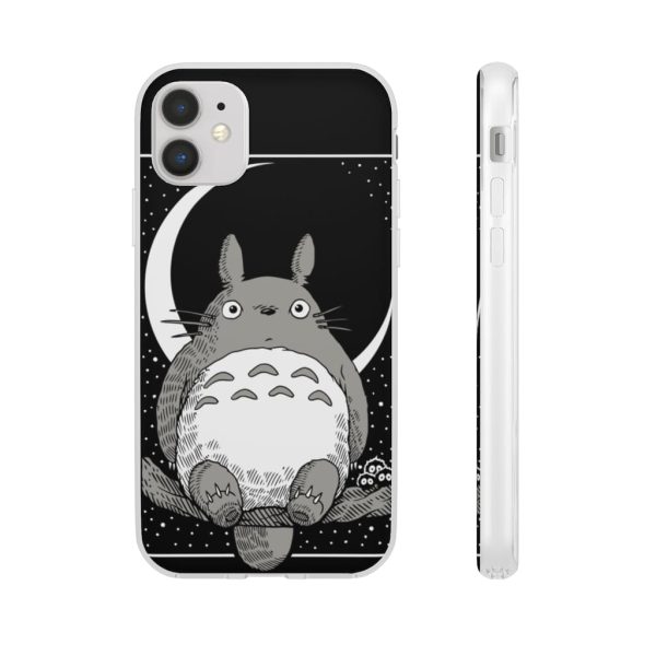 My Neighbor Totoro Film Series - My Neighbor Totoro by the Moon Black & White iPhone Cases-Accessories, My Neighbor Totoro, My Neighbor Totoro Film Series, Phone Case