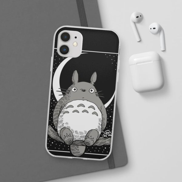 My Neighbor Totoro Film Series - My Neighbor Totoro by the Moon Black & White iPhone Cases-Accessories, My Neighbor Totoro, My Neighbor Totoro Film Series, Phone Case