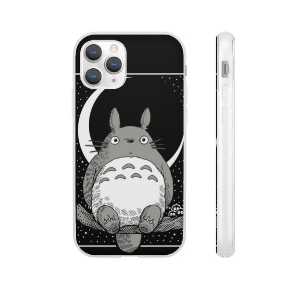 My Neighbor Totoro Film Series - My Neighbor Totoro by the Moon Black & White iPhone Cases-Accessories, My Neighbor Totoro, My Neighbor Totoro Film Series, Phone Case