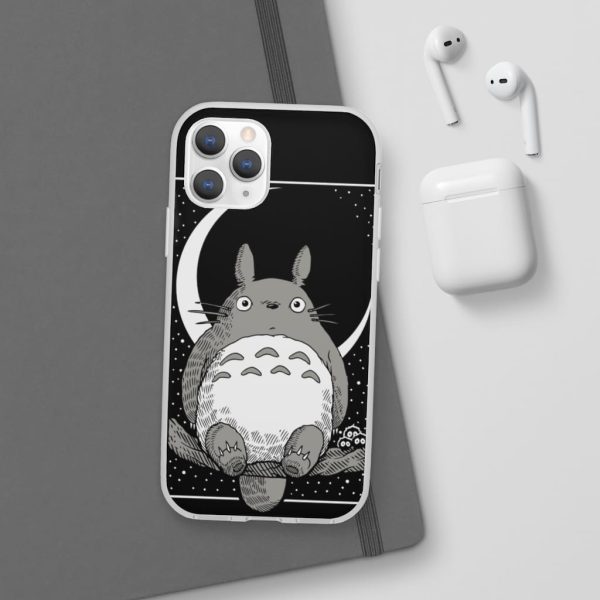 My Neighbor Totoro Film Series - My Neighbor Totoro by the Moon Black & White iPhone Cases-Accessories, My Neighbor Totoro, My Neighbor Totoro Film Series, Phone Case