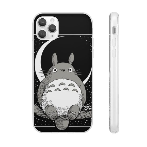 My Neighbor Totoro Film Series - My Neighbor Totoro by the Moon Black & White iPhone Cases-Accessories, My Neighbor Totoro, My Neighbor Totoro Film Series, Phone Case