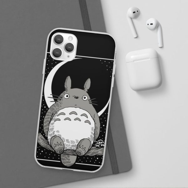 My Neighbor Totoro Film Series - My Neighbor Totoro by the Moon Black & White iPhone Cases-Accessories, My Neighbor Totoro, My Neighbor Totoro Film Series, Phone Case