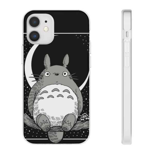 My Neighbor Totoro Film Series - My Neighbor Totoro by the Moon Black & White iPhone Cases-Accessories, My Neighbor Totoro, My Neighbor Totoro Film Series, Phone Case