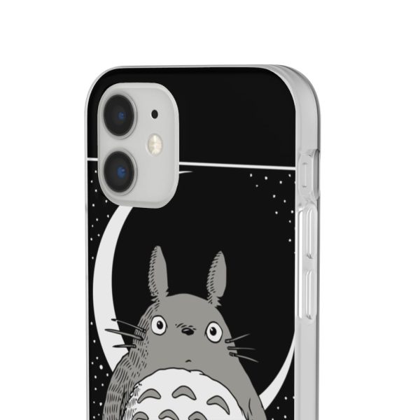 My Neighbor Totoro Film Series - My Neighbor Totoro by the Moon Black & White iPhone Cases-Accessories, My Neighbor Totoro, My Neighbor Totoro Film Series, Phone Case