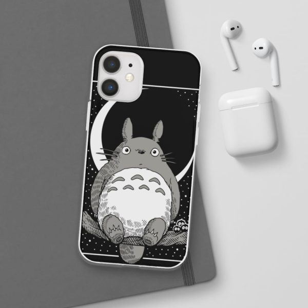 My Neighbor Totoro Film Series - My Neighbor Totoro by the Moon Black & White iPhone Cases-Accessories, My Neighbor Totoro, My Neighbor Totoro Film Series, Phone Case