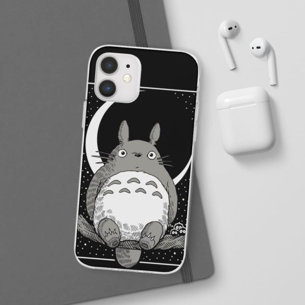 My Neighbor Totoro Film Series - My Neighbor Totoro by the Moon Black & White iPhone Cases-Accessories, My Neighbor Totoro, My Neighbor Totoro Film Series, Phone Case