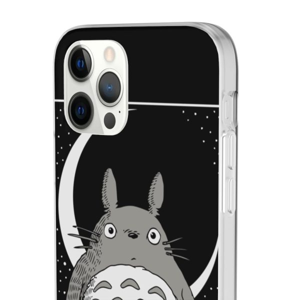 My Neighbor Totoro Film Series - My Neighbor Totoro by the Moon Black & White iPhone Cases-Accessories, My Neighbor Totoro, My Neighbor Totoro Film Series, Phone Case