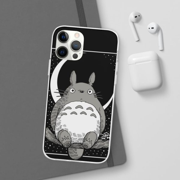 My Neighbor Totoro Film Series - My Neighbor Totoro by the Moon Black & White iPhone Cases-Accessories, My Neighbor Totoro, My Neighbor Totoro Film Series, Phone Case