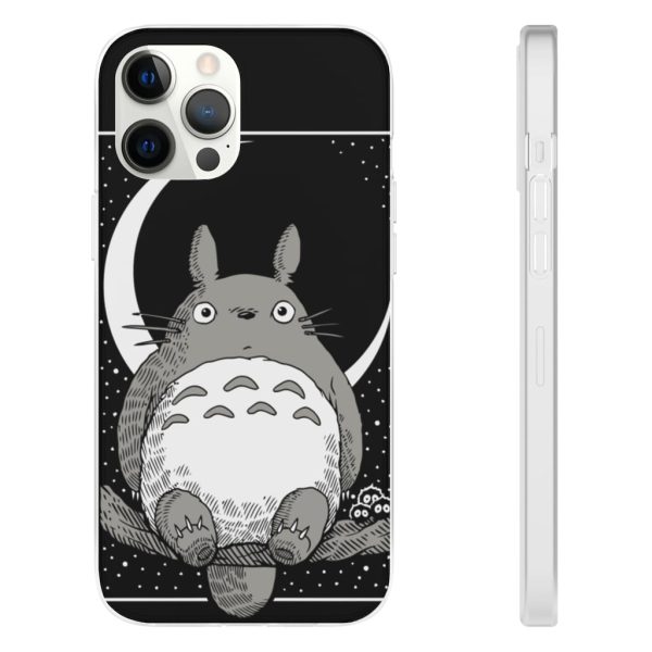 My Neighbor Totoro Film Series - My Neighbor Totoro by the Moon Black & White iPhone Cases-Accessories, My Neighbor Totoro, My Neighbor Totoro Film Series, Phone Case