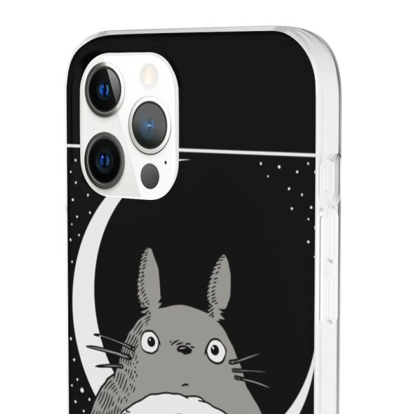 My Neighbor Totoro Film Series - My Neighbor Totoro by the Moon Black & White iPhone Cases-Accessories, My Neighbor Totoro, My Neighbor Totoro Film Series, Phone Case