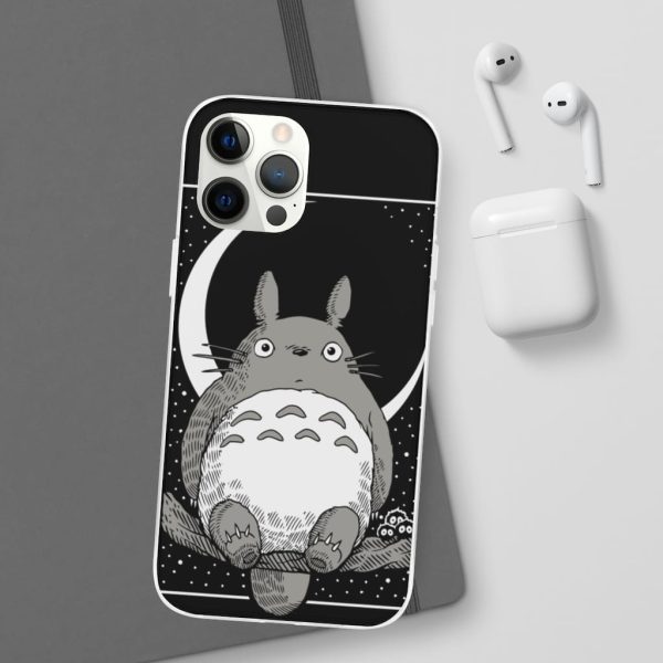 My Neighbor Totoro Film Series - My Neighbor Totoro by the Moon Black & White iPhone Cases-Accessories, My Neighbor Totoro, My Neighbor Totoro Film Series, Phone Case