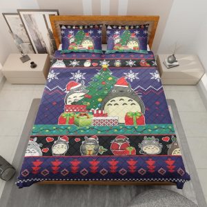 Totoro Film - My Neighbor Totoro Blue Christmas Quilt Bedding Set-Bed Set, House Decor, My Neighbor Totoro, Totoro Film