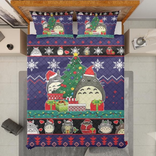 Totoro Film - My Neighbor Totoro Blue Christmas Quilt Bedding Set-Bed Set, House Decor, My Neighbor Totoro, Totoro Film