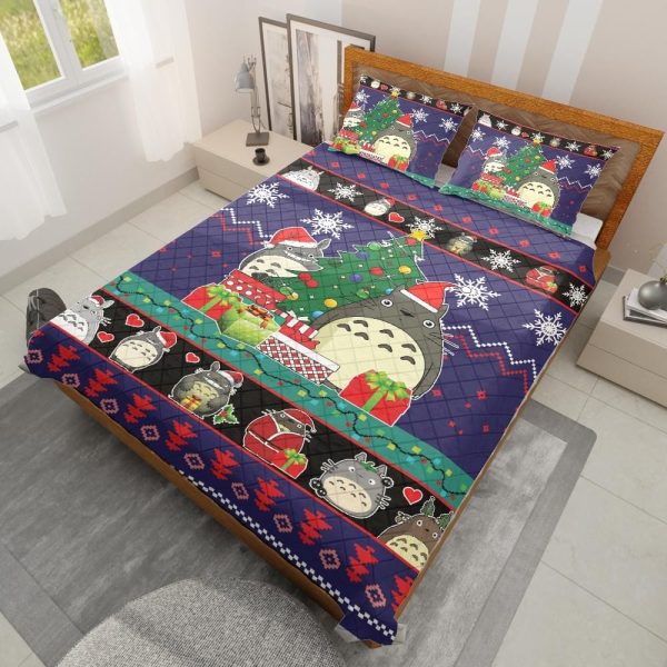 Totoro Film - My Neighbor Totoro Blue Christmas Quilt Bedding Set-Bed Set, House Decor, My Neighbor Totoro, Totoro Film