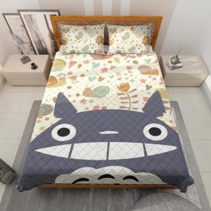 Totoro Cartoon Movie - Smiling Totoro Quilt Bedding Set-Bed Set, House Decor, My Neighbor Totoro, Totoro Cartoon Movie