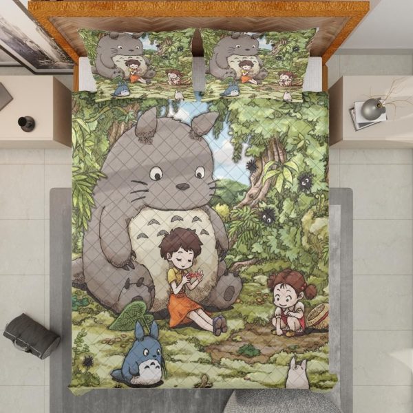 Totoro Sun Shade Cat Bus - Totoro and The Girls Quilt Bedding Set-Bed Set, House Decor, My Neighbor Totoro, Totoro Sun Shade Cat Bus