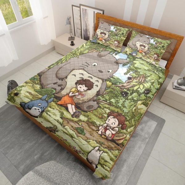 Totoro Sun Shade Cat Bus - Totoro and The Girls Quilt Bedding Set-Bed Set, House Decor, My Neighbor Totoro, Totoro Sun Shade Cat Bus