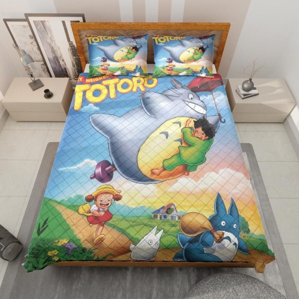 Totoro Soot Gremlins - Umbrella Totoro Colorful Quilt Bedding Set-Bed Set, House Decor, My Neighbor Totoro, Totoro Soot Gremlins