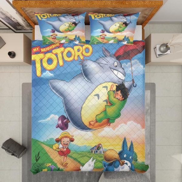 Totoro Soot Gremlins - Umbrella Totoro Colorful Quilt Bedding Set-Bed Set, House Decor, My Neighbor Totoro, Totoro Soot Gremlins