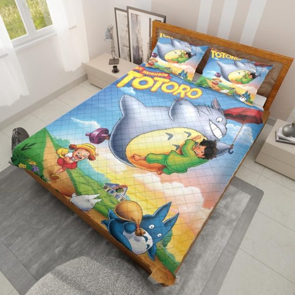 Totoro Soot Gremlins - Umbrella Totoro Colorful Quilt Bedding Set-Bed Set, House Decor, My Neighbor Totoro, Totoro Soot Gremlins