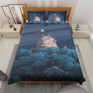 Totoro Soot Gremlins - Totoro Flute Night Quilt Bedding Set-Bed Set, House Decor, My Neighbor Totoro, Totoro Soot Gremlins