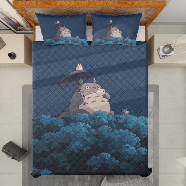 Totoro Soot Gremlins - Totoro Flute Night Quilt Bedding Set-Bed Set, House Decor, My Neighbor Totoro, Totoro Soot Gremlins