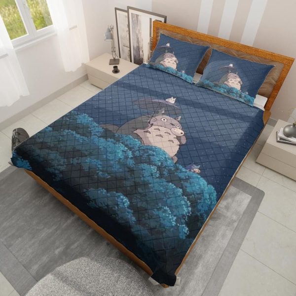 Totoro Soot Gremlins - Totoro Flute Night Quilt Bedding Set-Bed Set, House Decor, My Neighbor Totoro, Totoro Soot Gremlins