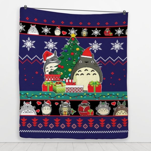 Totoro Drawing - My Neighbor Totoro Blue Christmas Quilt Blanket-Bed Set, House Decor, My Neighbor Totoro, Totoro Drawing