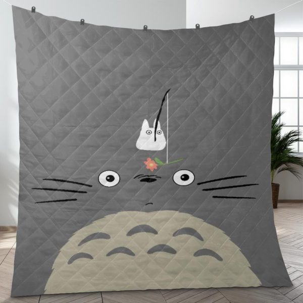 Chat Bus Totoro - Gray Totoro Quilt Blanket-Bed Set, Chat Bus Totoro, House Decor, My Neighbor Totoro