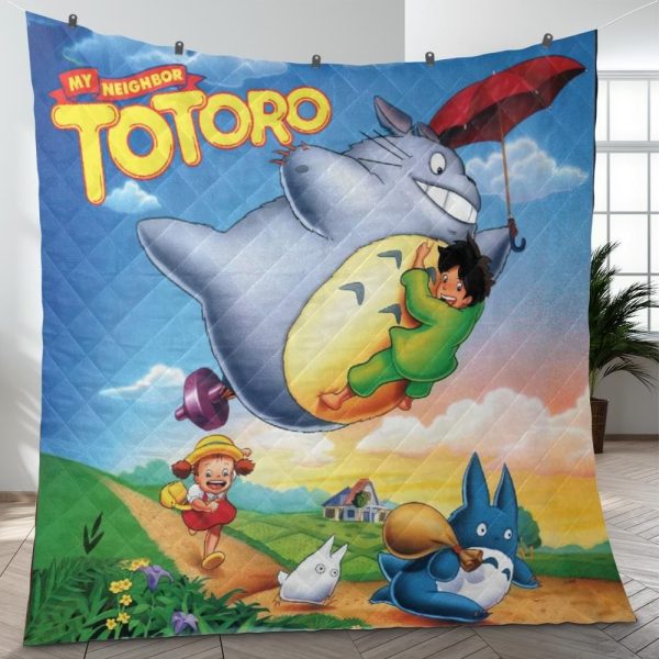 Totoro Shirt - Umbrella Totoro Colorful Quilt Blanket-Bed Set, House Decor, My Neighbor Totoro, Totoro Shirt