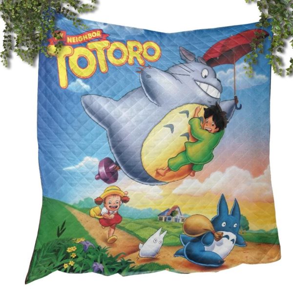 Totoro Shirt - Umbrella Totoro Colorful Quilt Blanket-Bed Set, House Decor, My Neighbor Totoro, Totoro Shirt