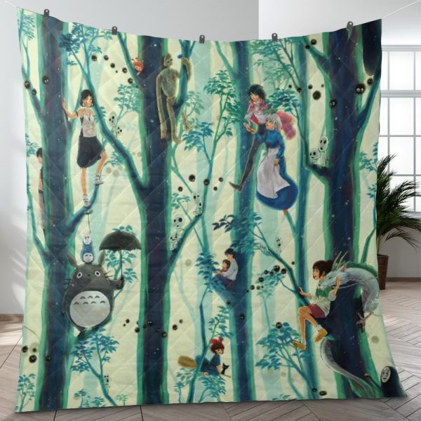 Totoro Ann Arbor - Totoro and Friends in The Jungle Quilt Blanket-Bed Set, House Decor, My Neighbor Totoro, Totoro Ann Arbor